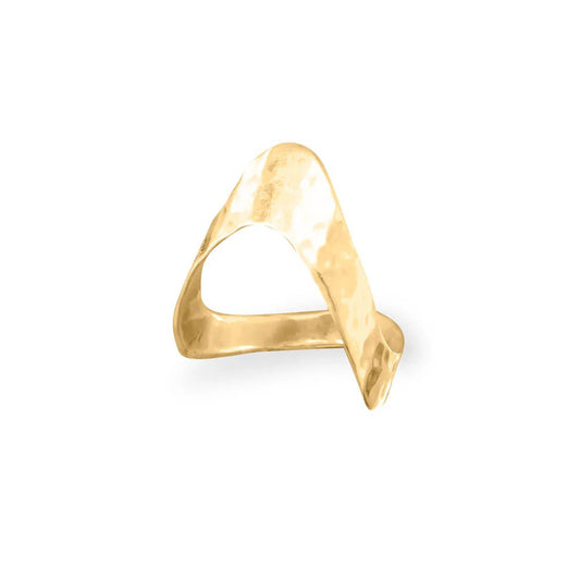 14K Gold Plated "V" Chevron Ring with Hammered Finish