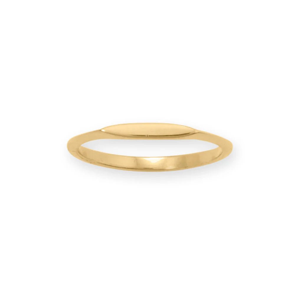 14 Karat Gold Plated Sterling Silver Dainty Flat Top Ring, Marquise Bar Shape, Stackable Design, 11.5mm x 2mm, Sizes 4-9