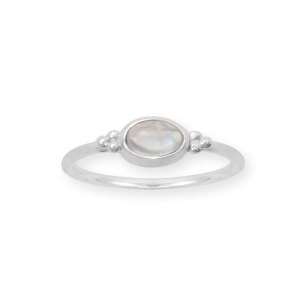 Rainbow Moonstone Ring - Sterling Silver Dainty Oval Statement Jewelry