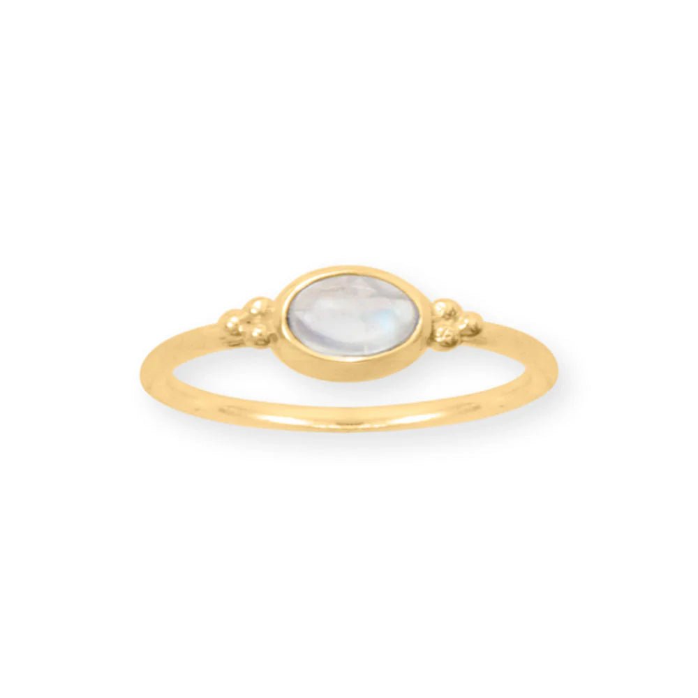Rainbow Moonstone Ring - 14K Gold Plated Sterling Silver Dainty Statement Jewelry