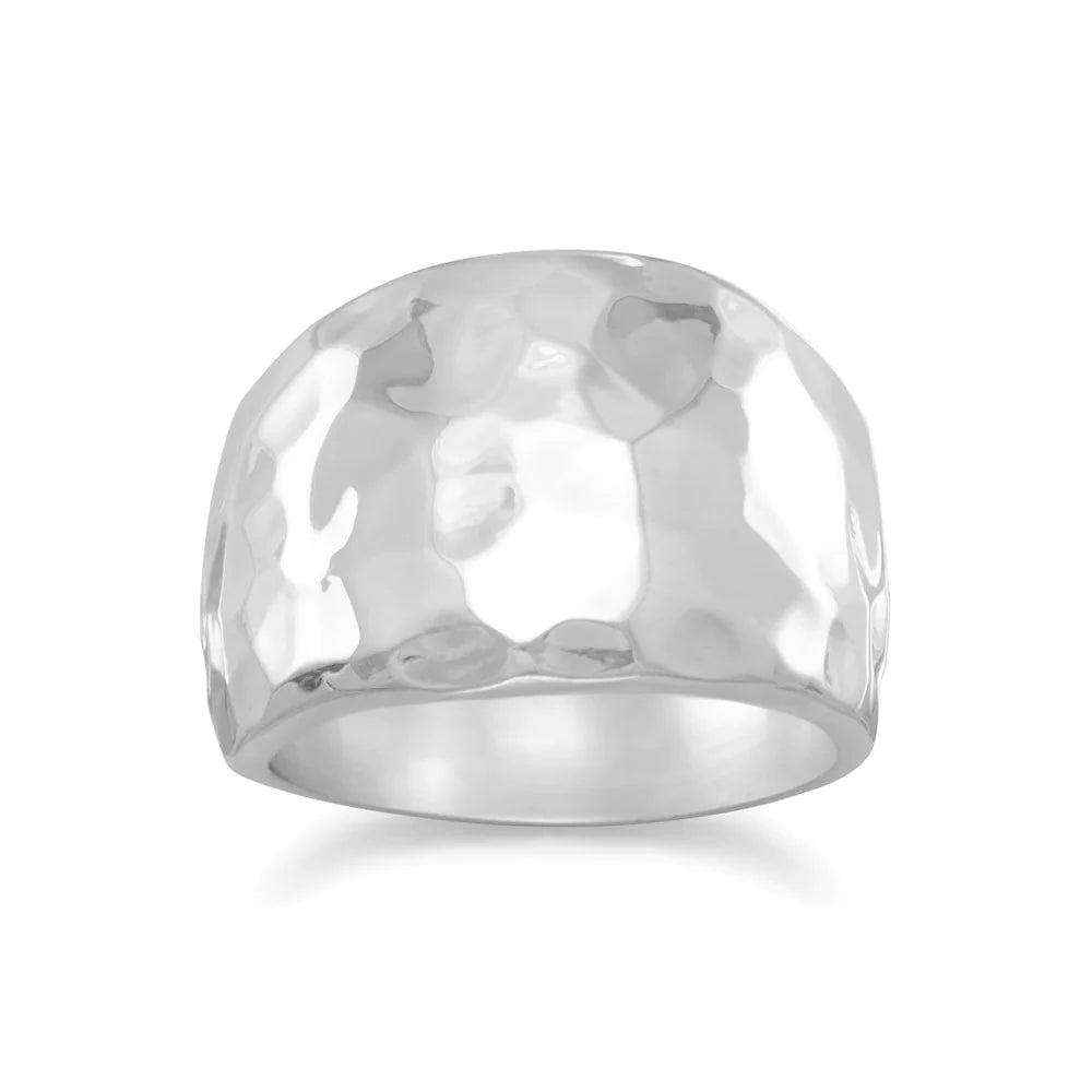 Sterling Silver Hammered Cigar Band Ring, Graduated Design, 16.5mm Width, Sizes 5-11