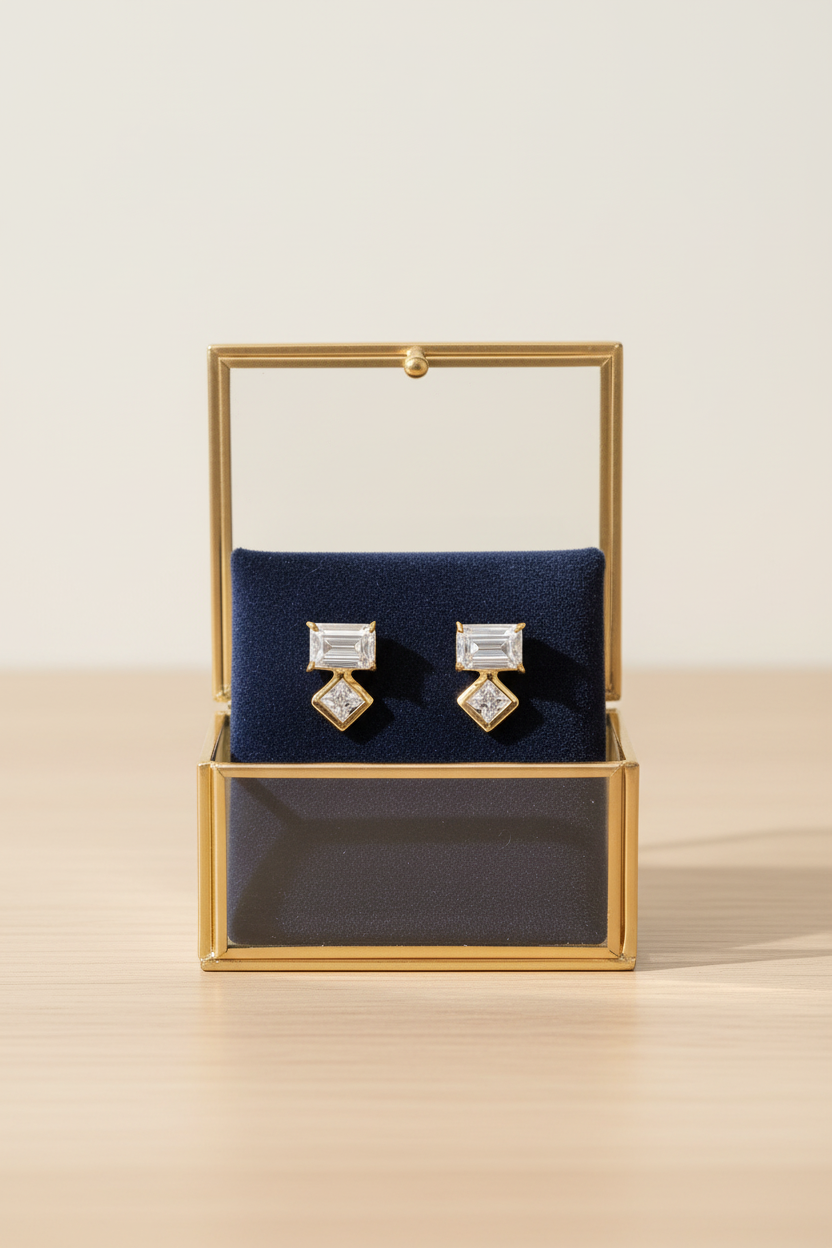 水晶耳釘 - 垂直懸掛風格