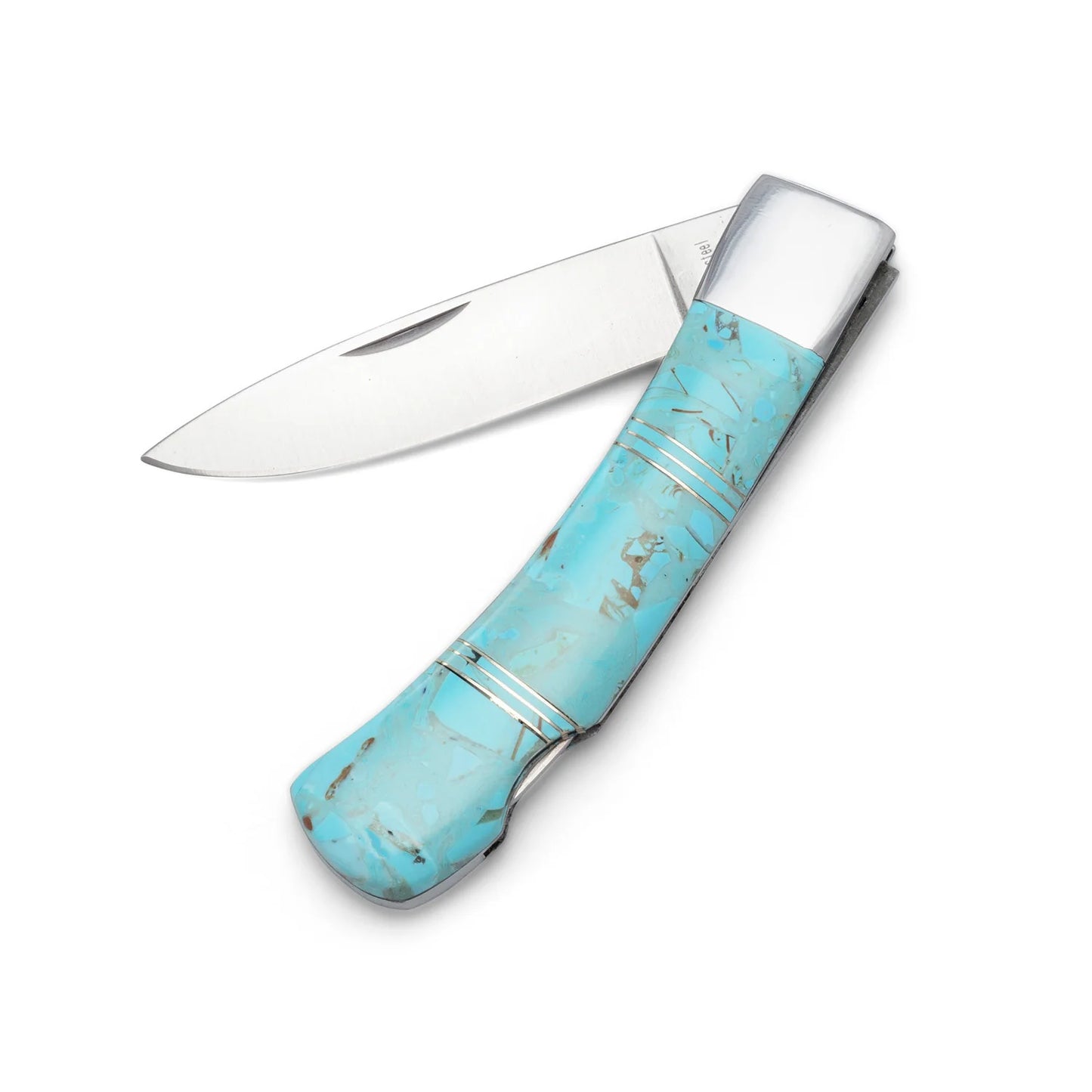Imitation Turquoise Pocket Knife - Stainless Steel Construction