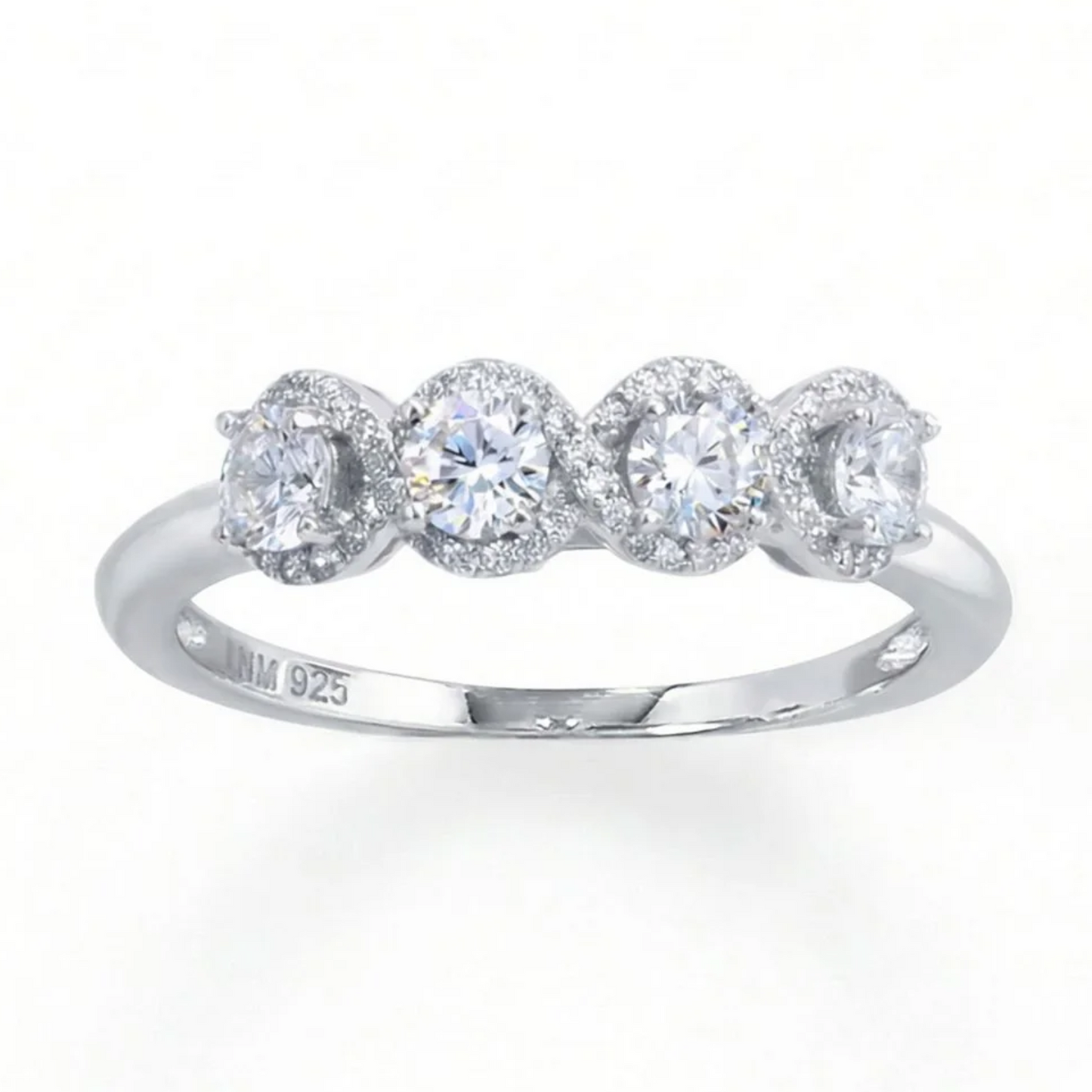 4 CZ Halo Edge Tapered Ring Rhodium Plated 925 Sterling Silver 4.5mm Sizes 6-9
