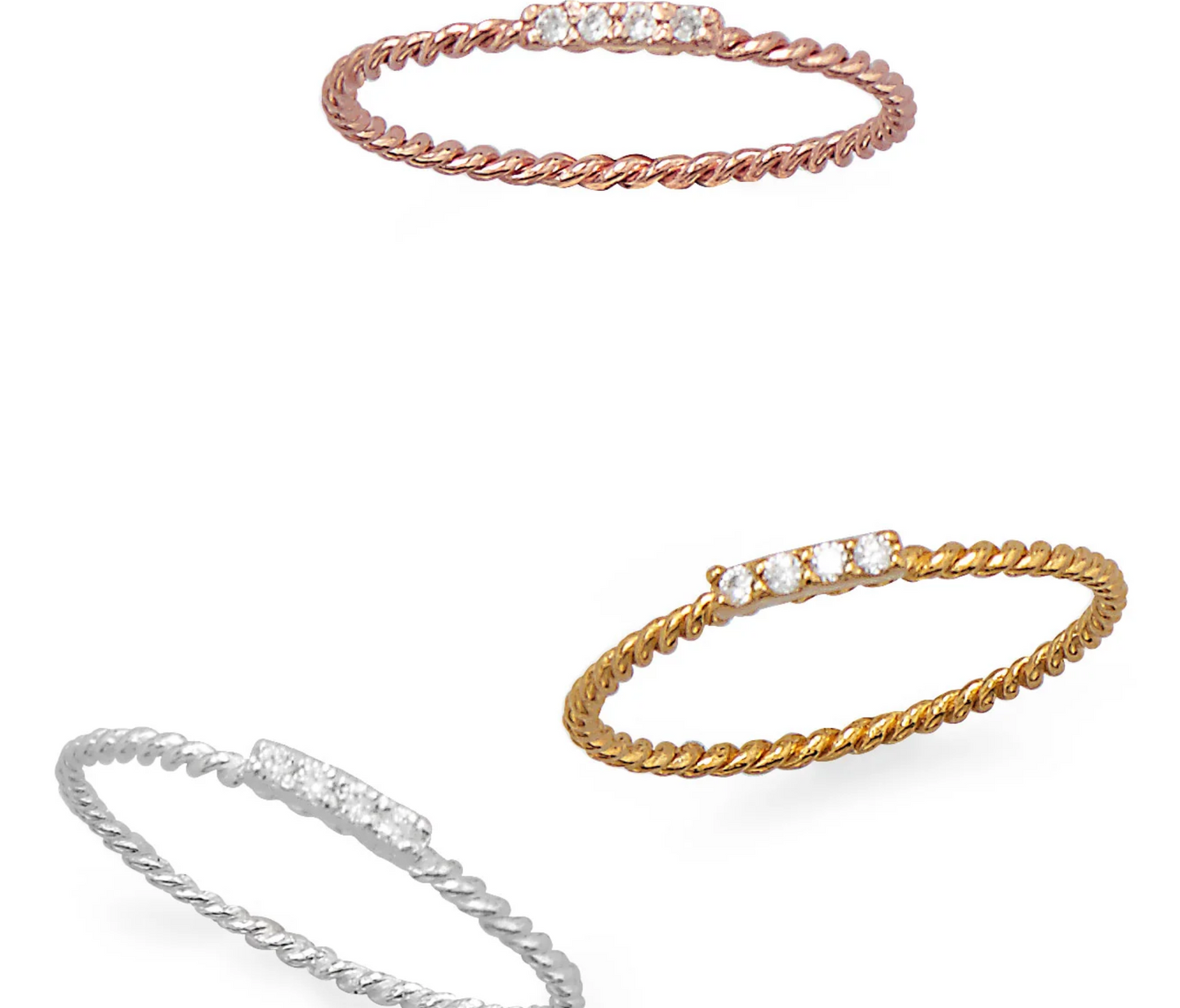 CZ Stacking Ring Set of 3 Silver Gold Rose Gold 925 Sterling Silver Sizes 4-9