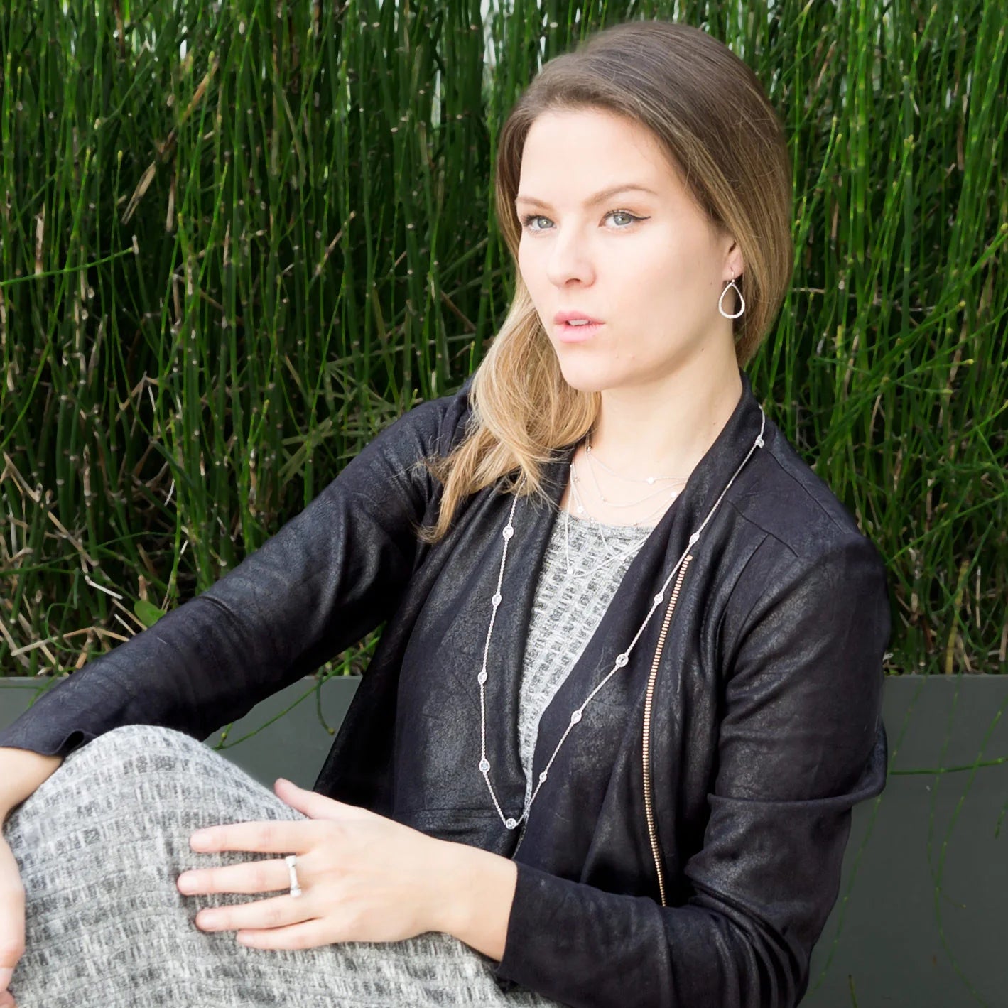 Sterling Silver Rhodium Plated Pear Drop Earrings, Clear CZ Accents, French Wire, 35mm Length