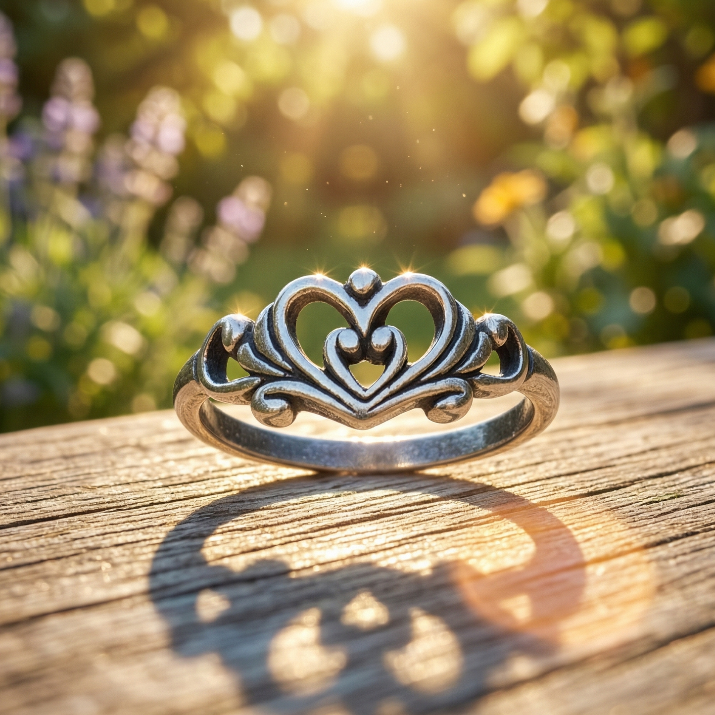 Oxidized Double Heart Swirl Ring 925 Sterling Silver 8.5mm Tapered Sizes 3-10