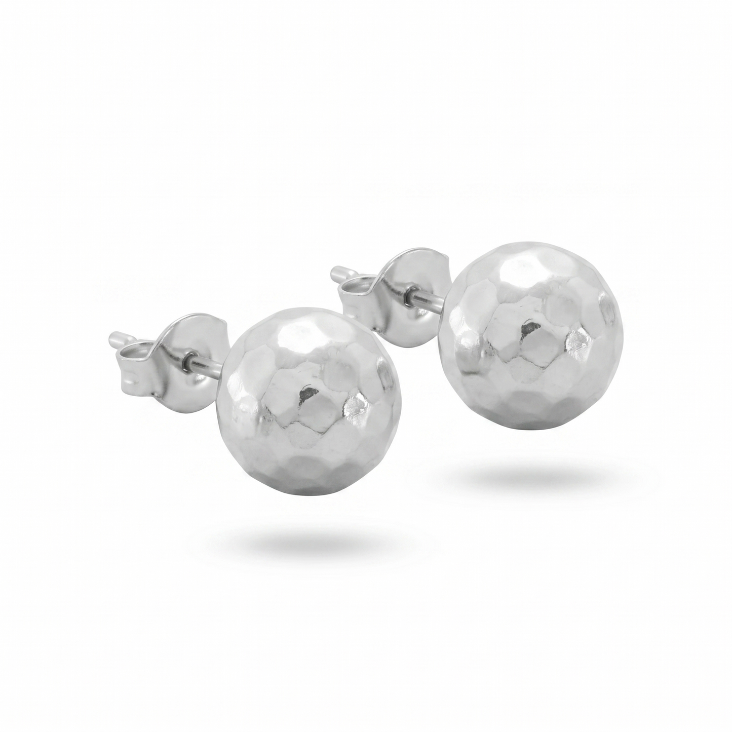 Hammered Ball Stud Earrings 925 Sterling Silver 8mm