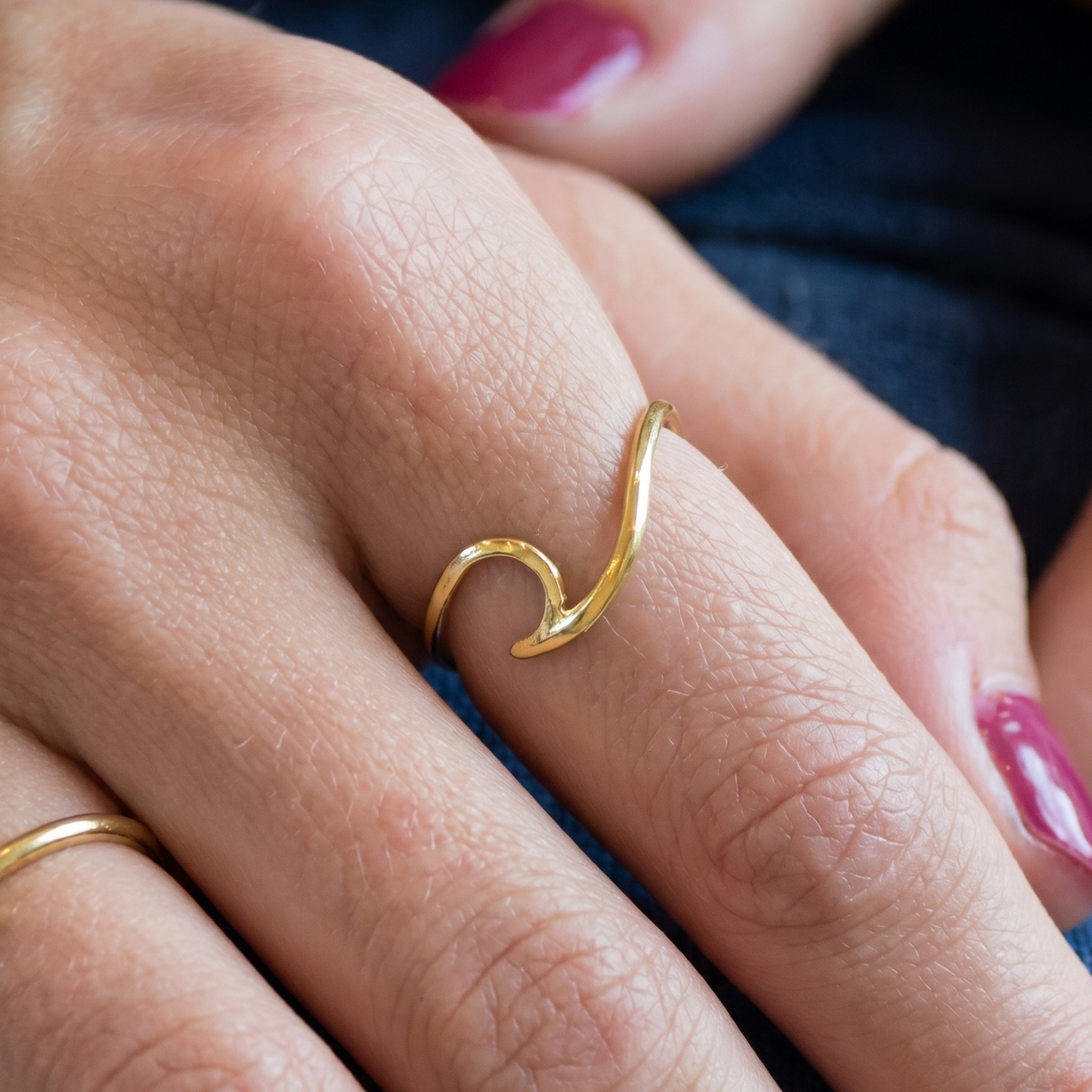 Ride the Wave Gold Ring 925 Sterling Silver Delicate 1.2mm Band Sizes 5-9