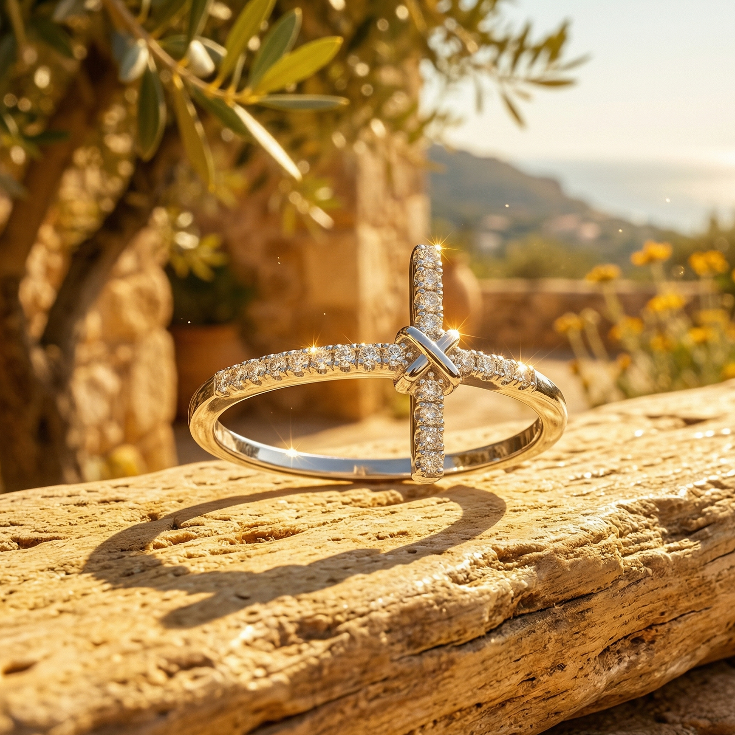 Laid Back Cross CZ Ring 925 Rhodium Silver X Center Delicate Band Sizes 5-9