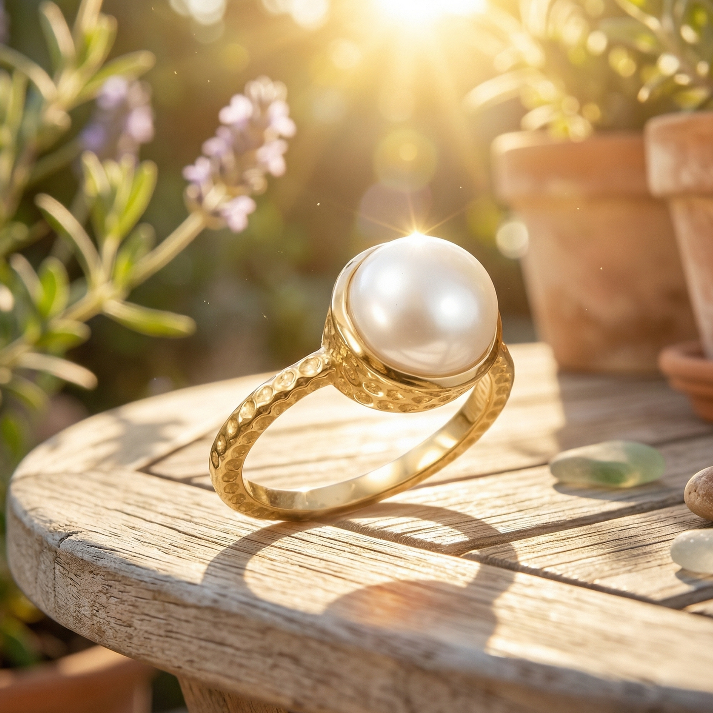 Gold Plated Cultured Freshwater Pearl Ring 925 Sterling Silver 9.5-10mm