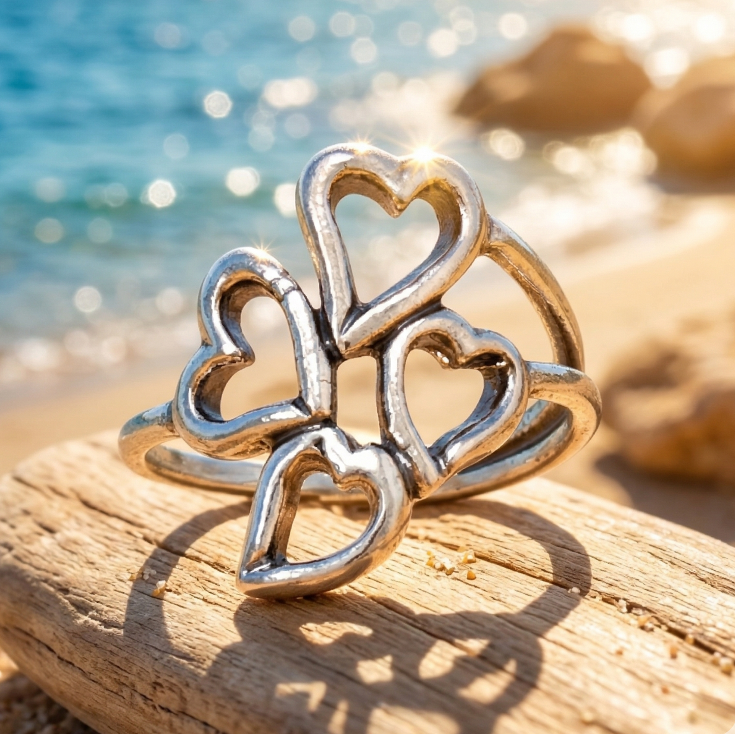 Oxidized Stacked Heart Outline Ring 925 Sterling Silver 19.5x15.2mm Sizes 6-9