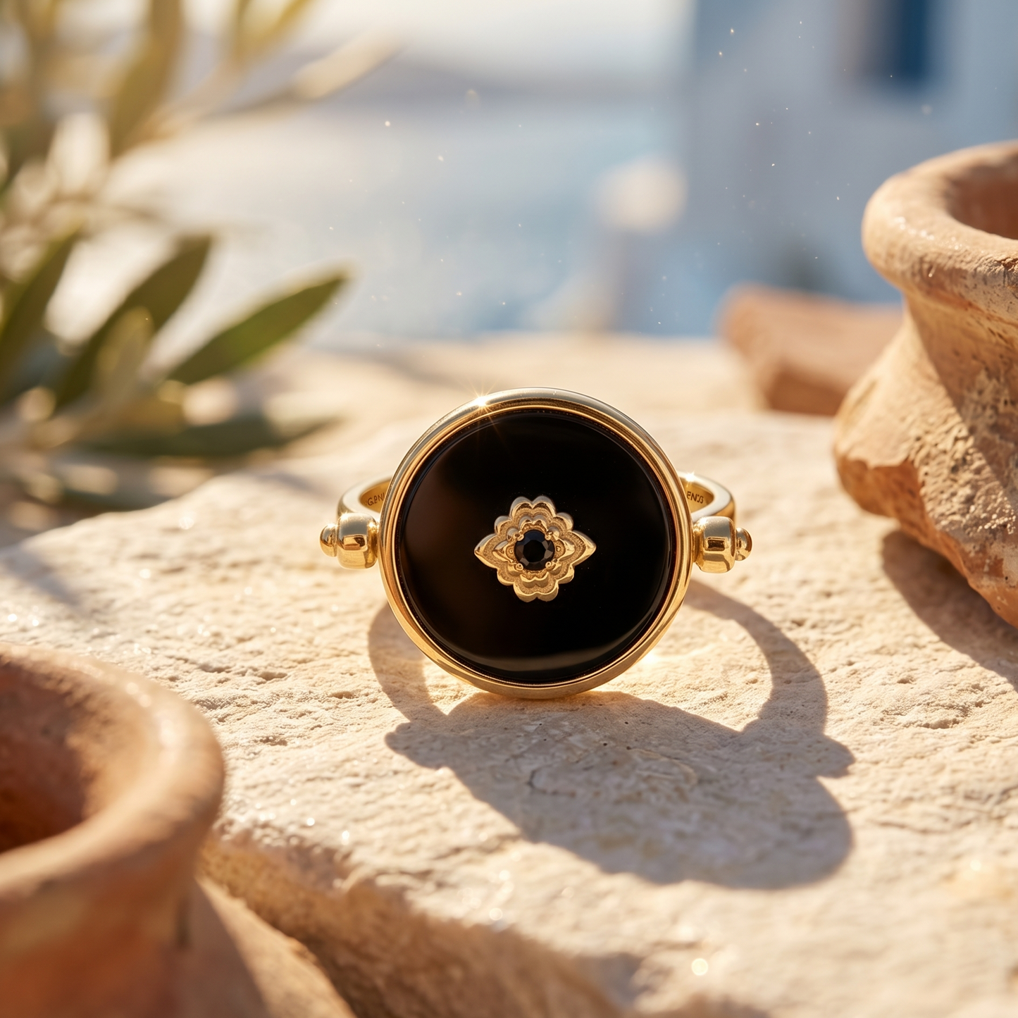 Reversible Black Onyx Mother of Pearl Ring 14K Gold Plated 925 Silver Sizes 6-9