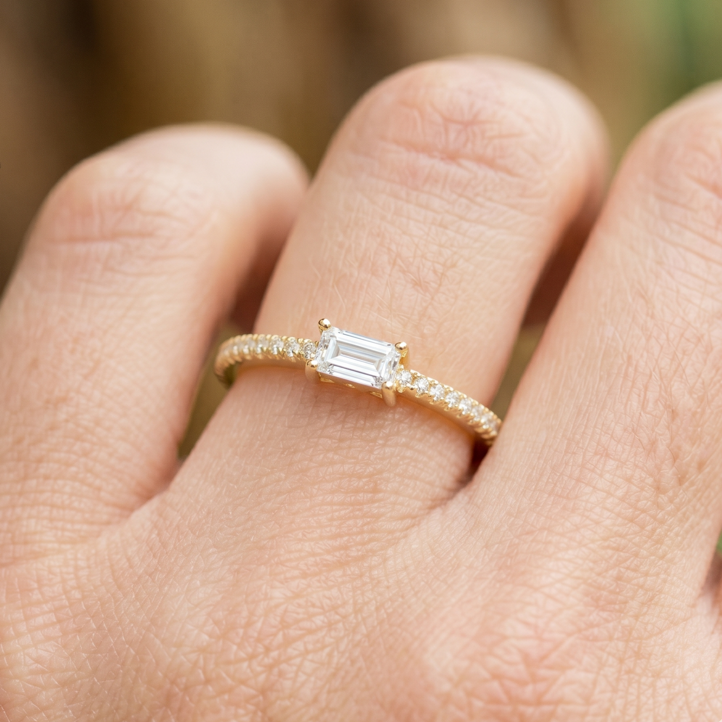 Half Eternity Rectangle CZ Ring 925 14K Gold Plated Pavé Band Sizes 5-9