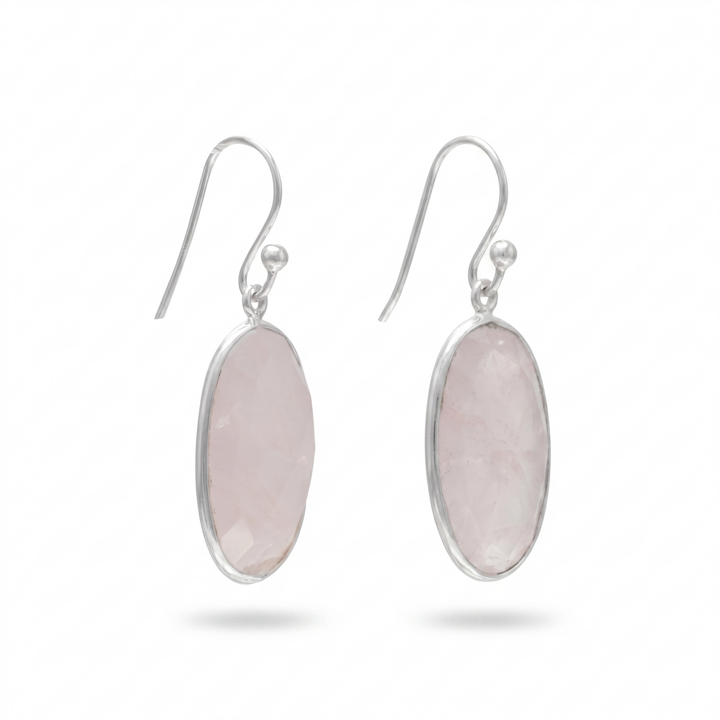 Faceted Rose Quartz Oval Drop Earrings 925 Sterling Silver 20x10mm French Wire