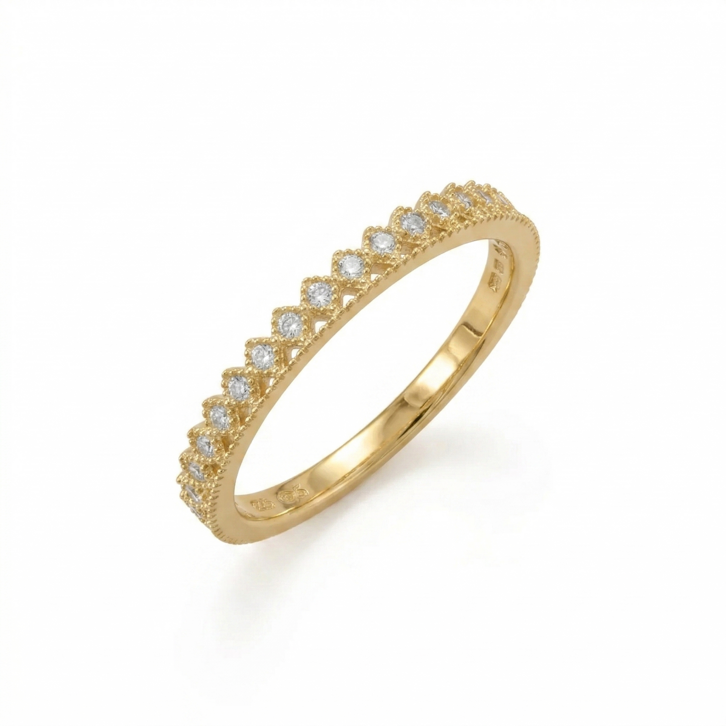 Gold Plated CZ Crown Design Ring 925 Sterling Silver 21 CZ Stackable Sizes 5-9