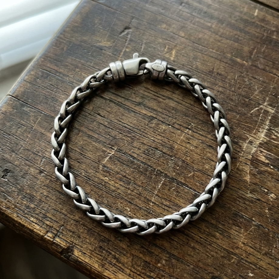 Sophisticated Wheat Chain Bracelet - Black Rhodium Brushed Silver - Kai Jewelry Store