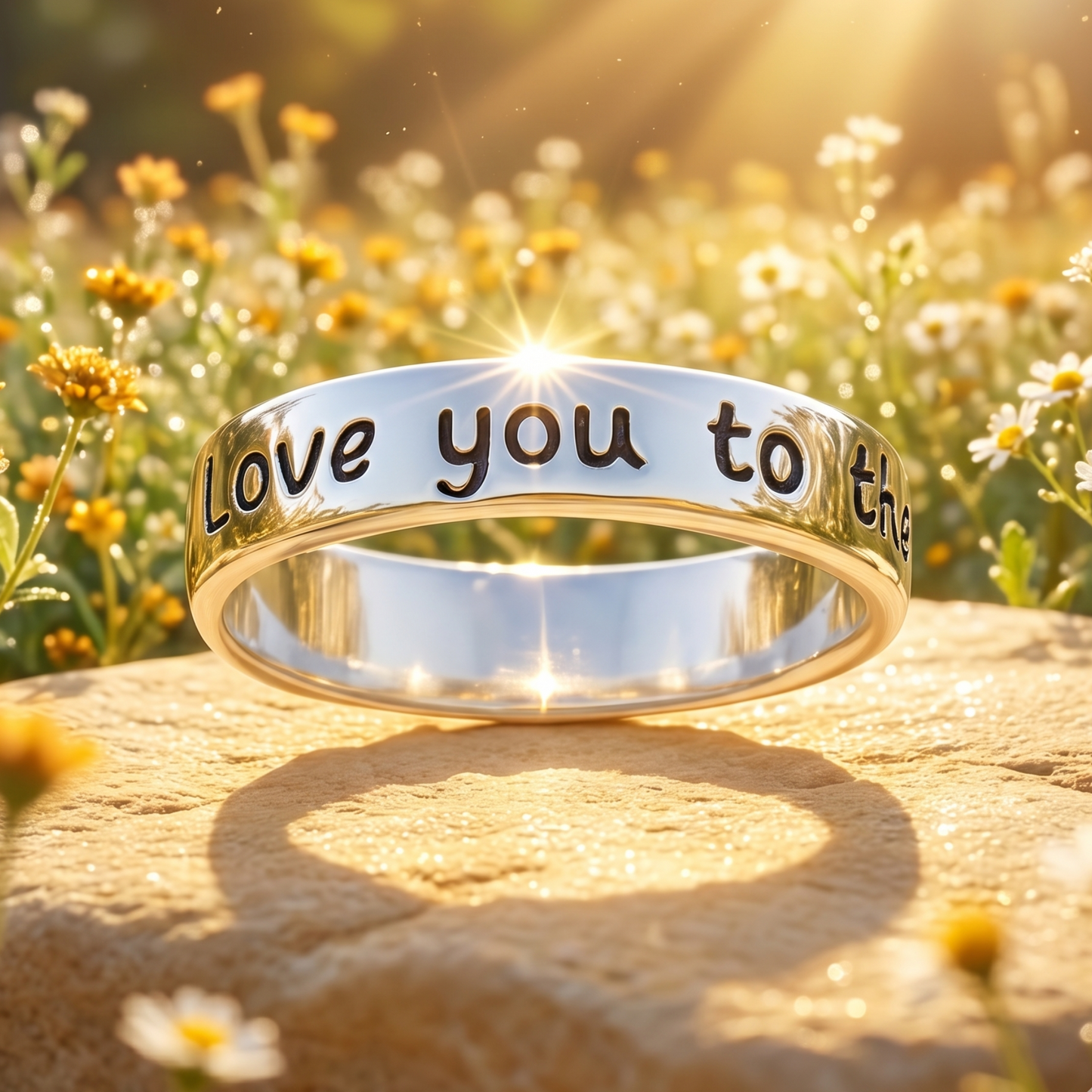 Love You to the Moon and Back Ring 925 Sterling Silver 4.5mm Band Sizes 4-11
