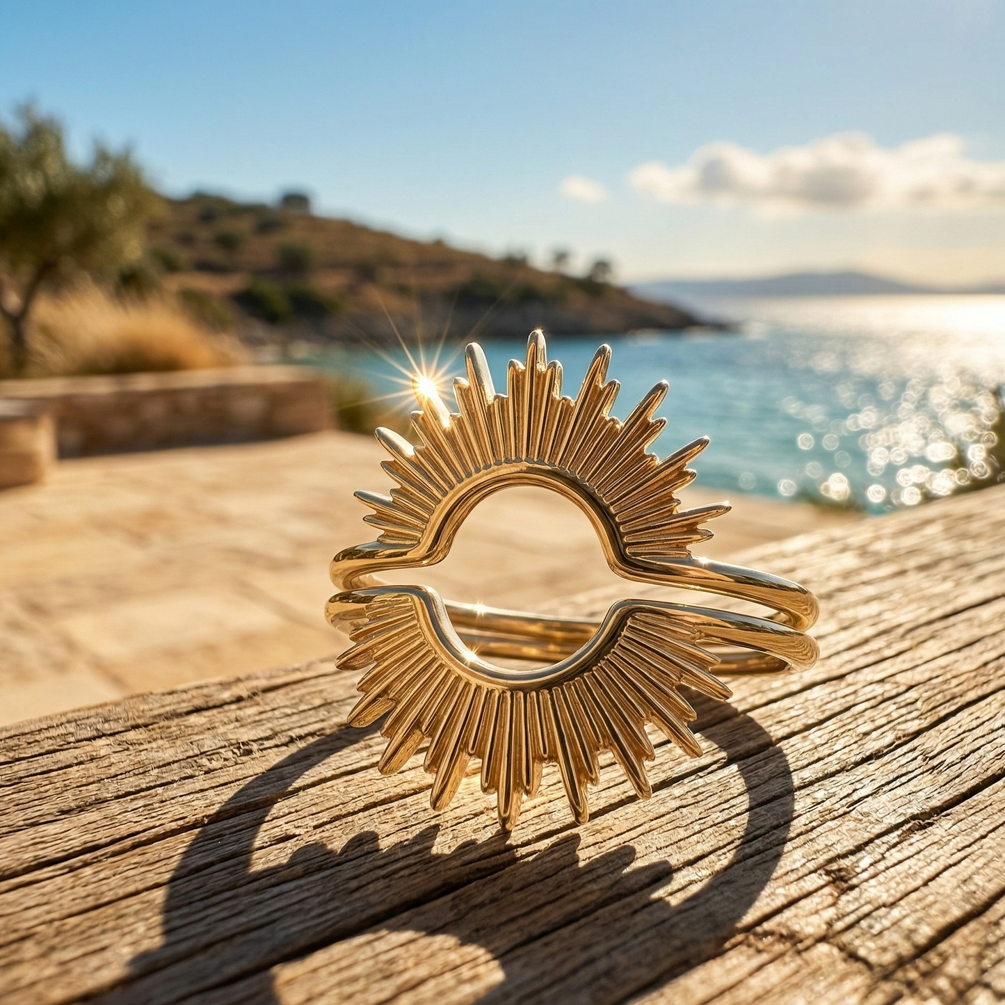 Shine On Sunburst Half Sun Ring 925 Gold Silver Stackable Sizes 5-9