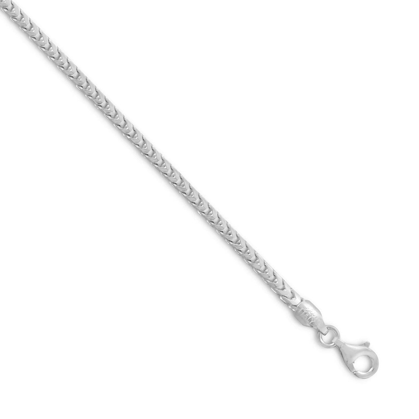 Franco Chain Necklace Rhodium Plated 925 Sterling Silver Lobster Clasp Italy 2.4mm