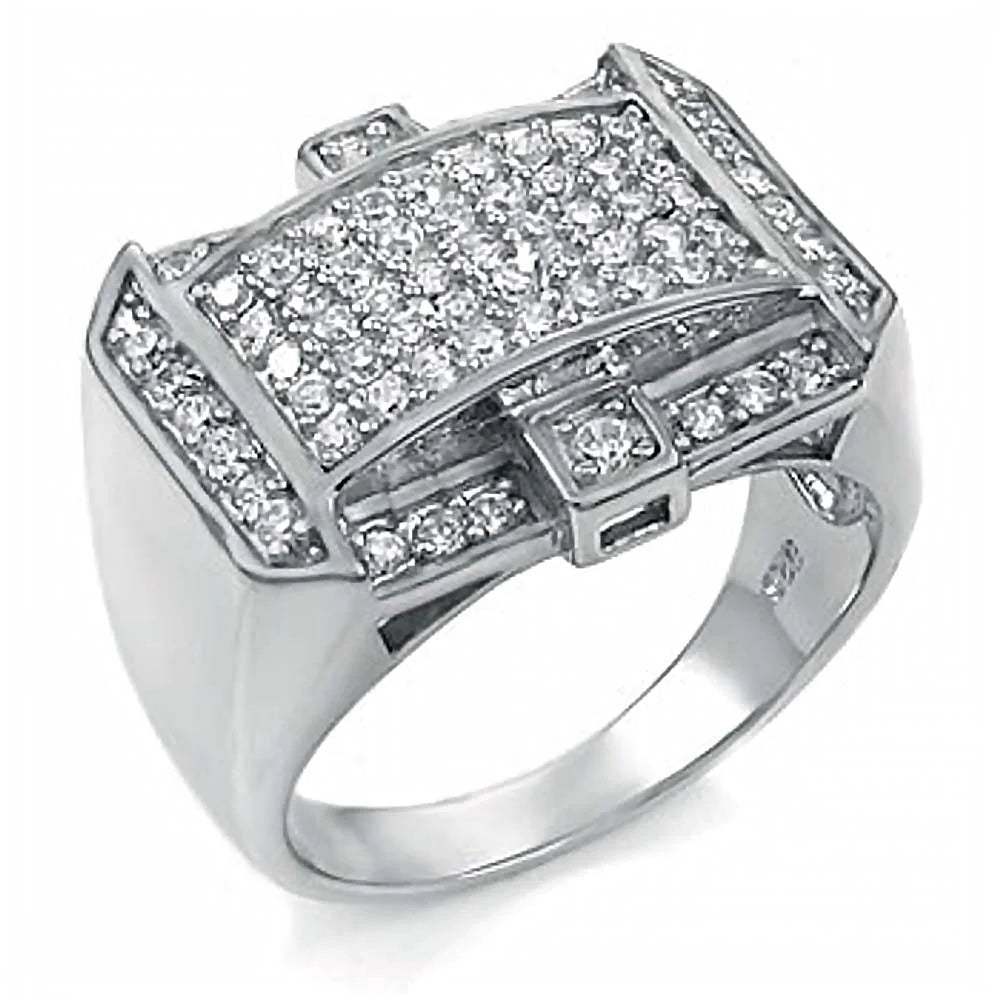 Sterling Silver CZ Micro Pave Man Ring