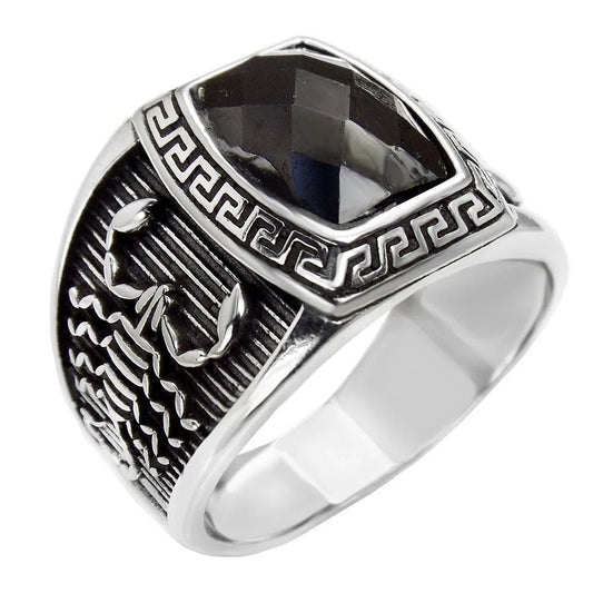 Oxidized Sterling Silver Ring With a Cushion Cut Black Onyx