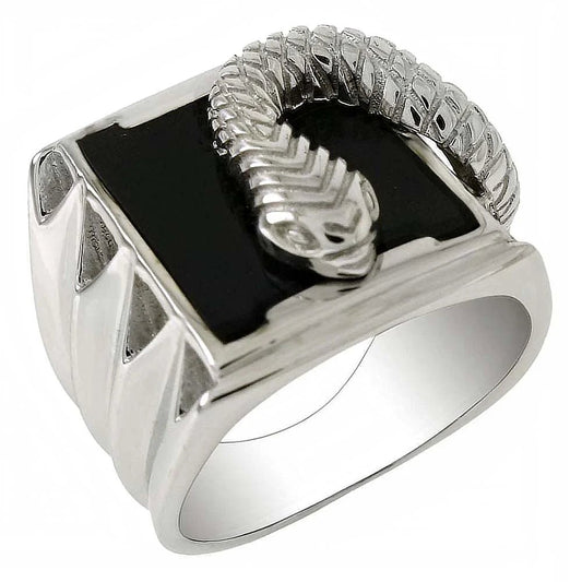 Sterling Silver Black Onyx Snake Ring