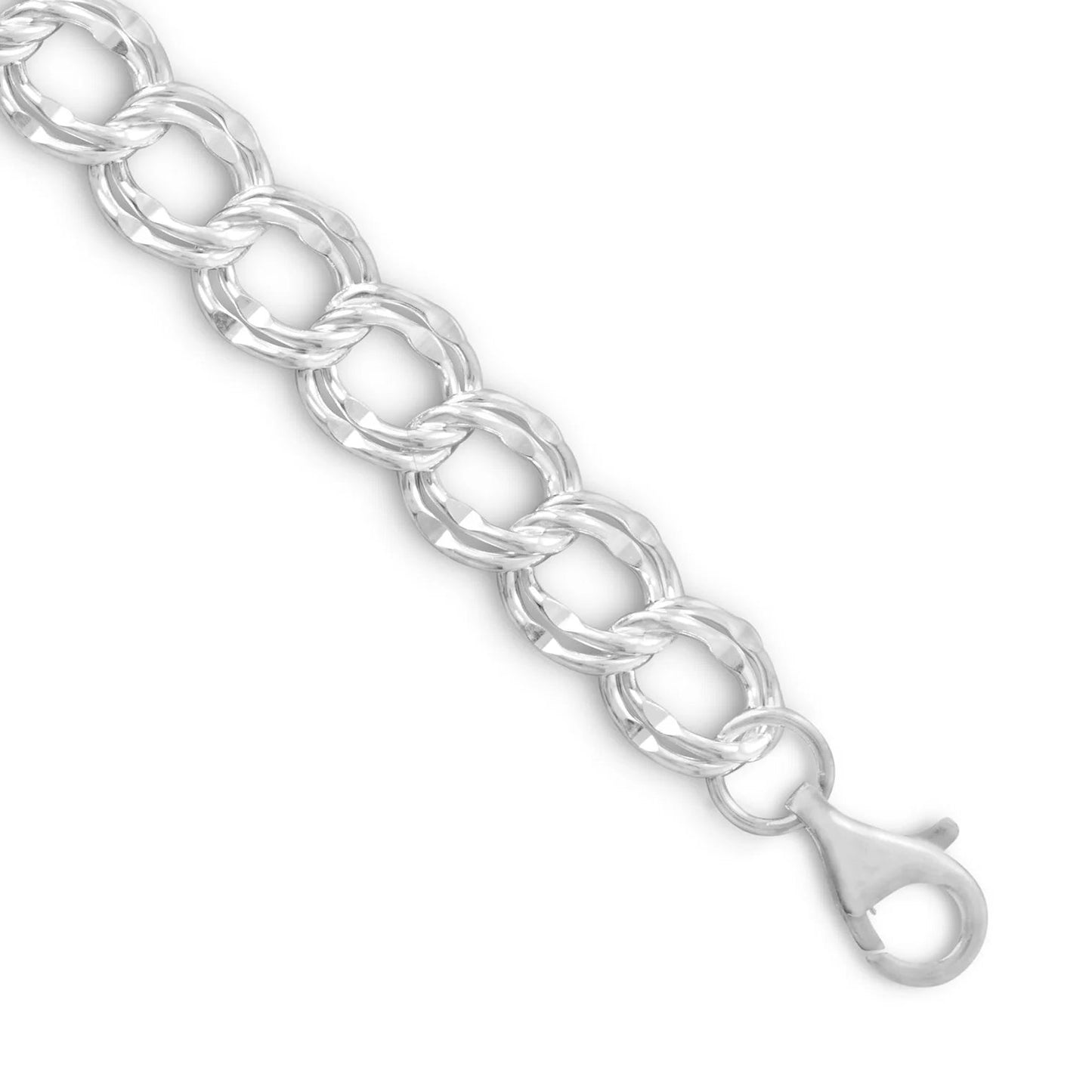 Extra Large Charm Bracelet 925 Sterling Silver Lobster Clasp Double Link 10.5mm