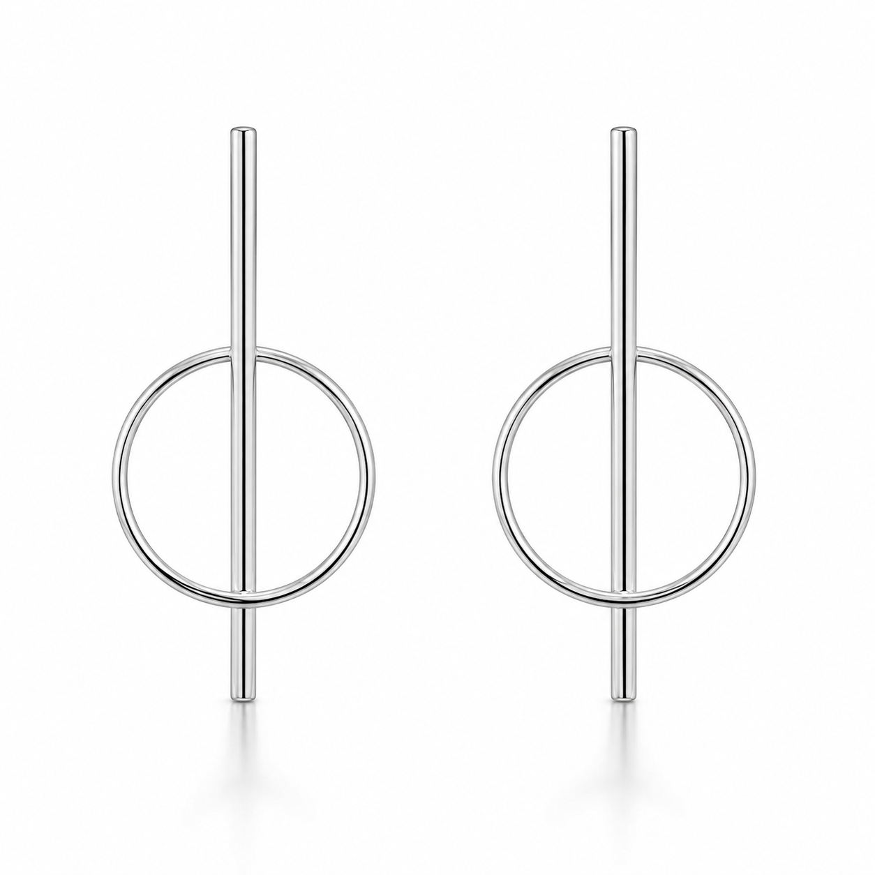 Bar Through Circle Drop Earrings Polished 925 Sterling Silver 53.5mm