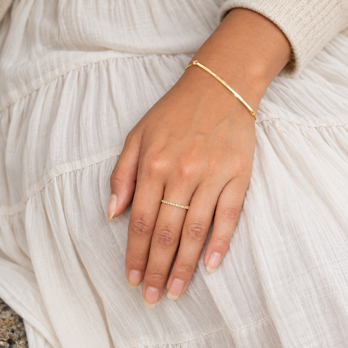 14K Gold Plated Thin CZ Band Ring 925 Silver 17x1.25mm CZ 1.5mm Band Sizes 3-9