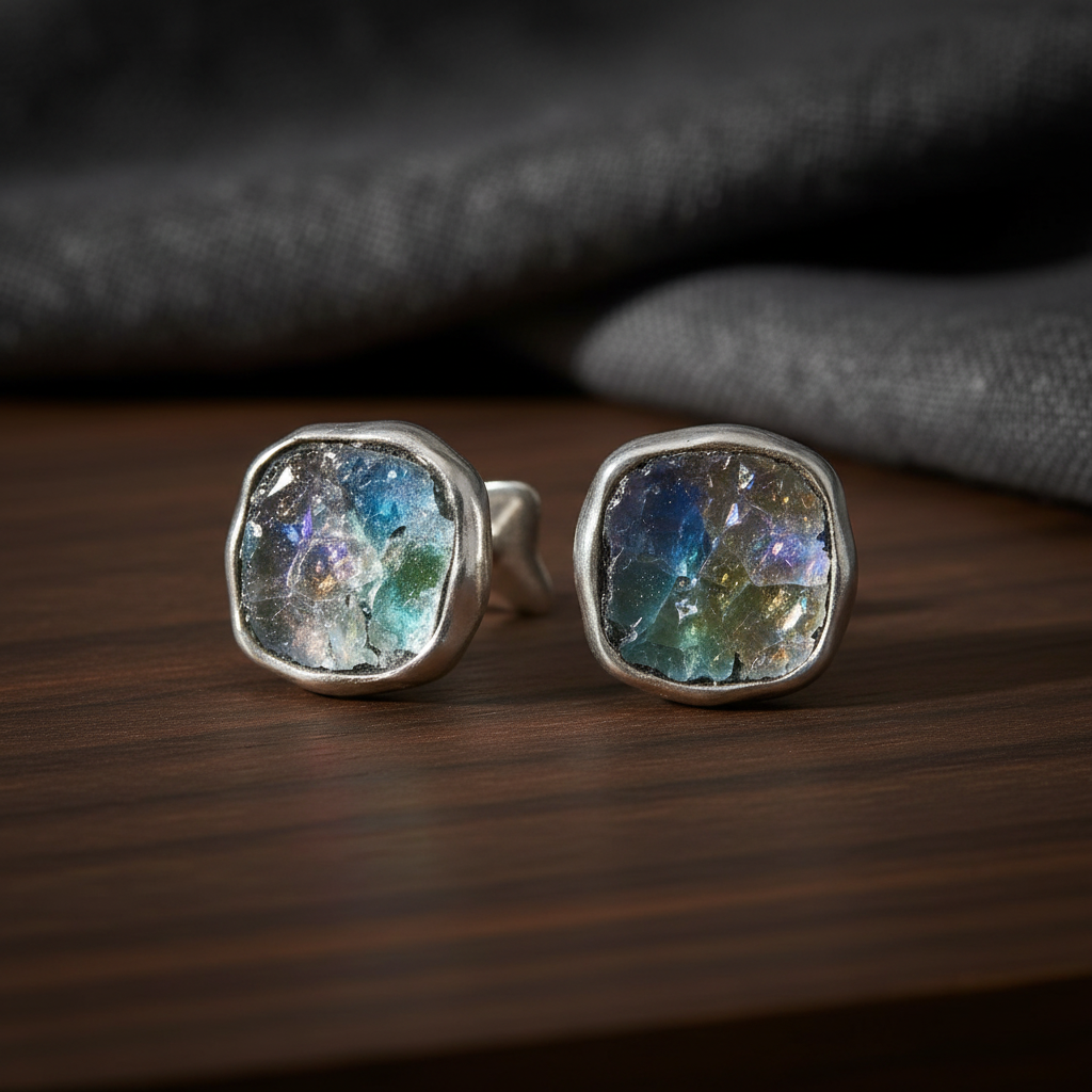 Ancient Roman glass cufflinks with elegant background