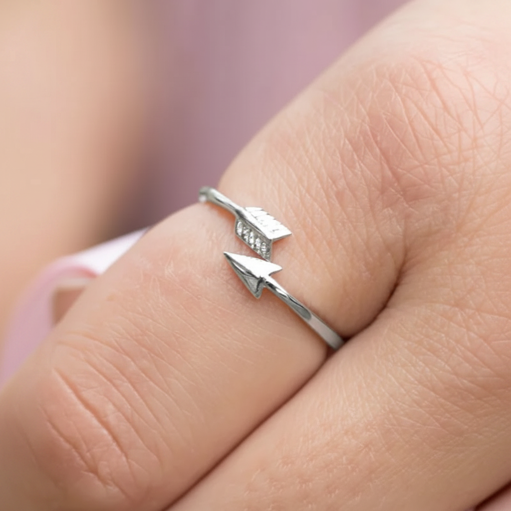 Arrow Bypass Wrap Silver Ring Real Hand Pink Purple Background Clear 1x1