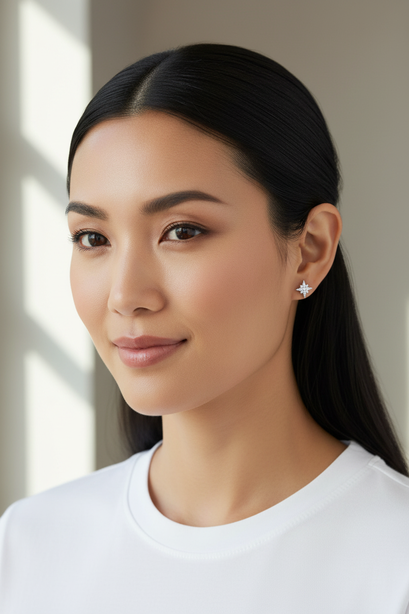 Asian woman with delicate celestial studs