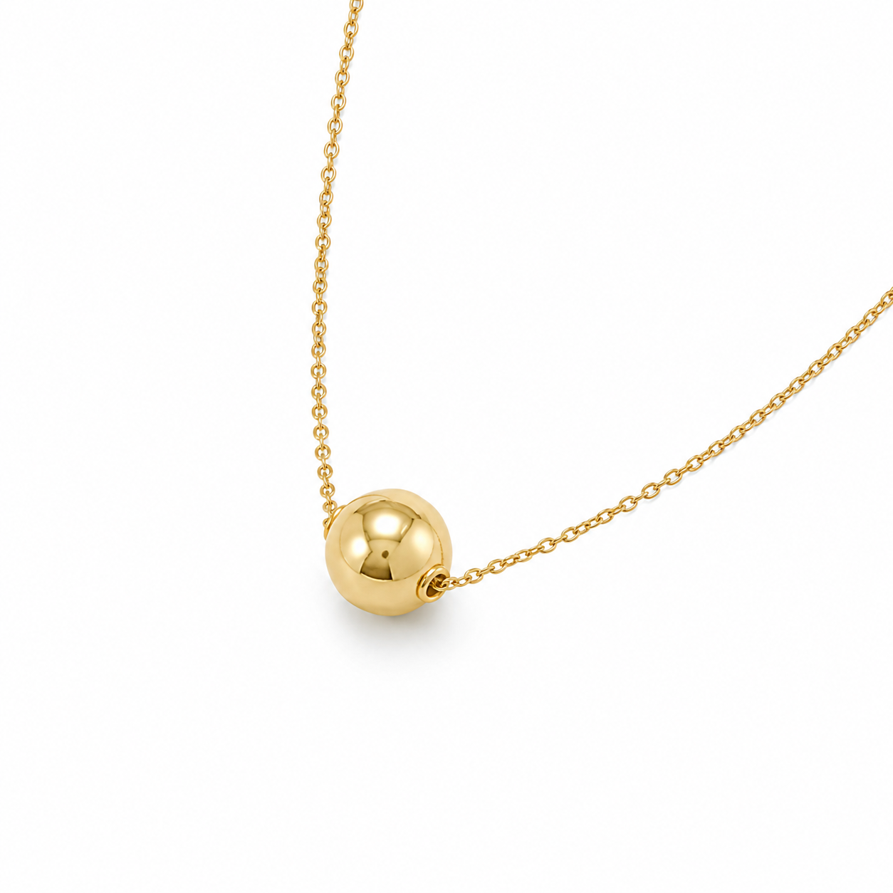 Floating Bead Necklace 14K Gold Plated 925 Sterling Silver 12mm on 1.5mm Cable