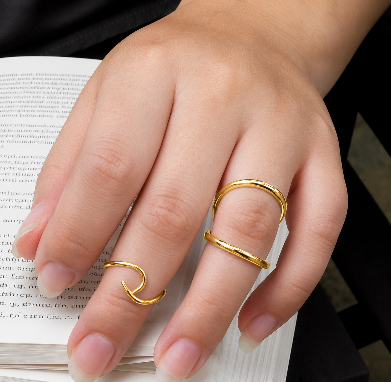 14K Gold Plated CZ Double Band Knuckle Ring 925 Silver 2mm 1mm CZ 4.6mm Sizes 5-10