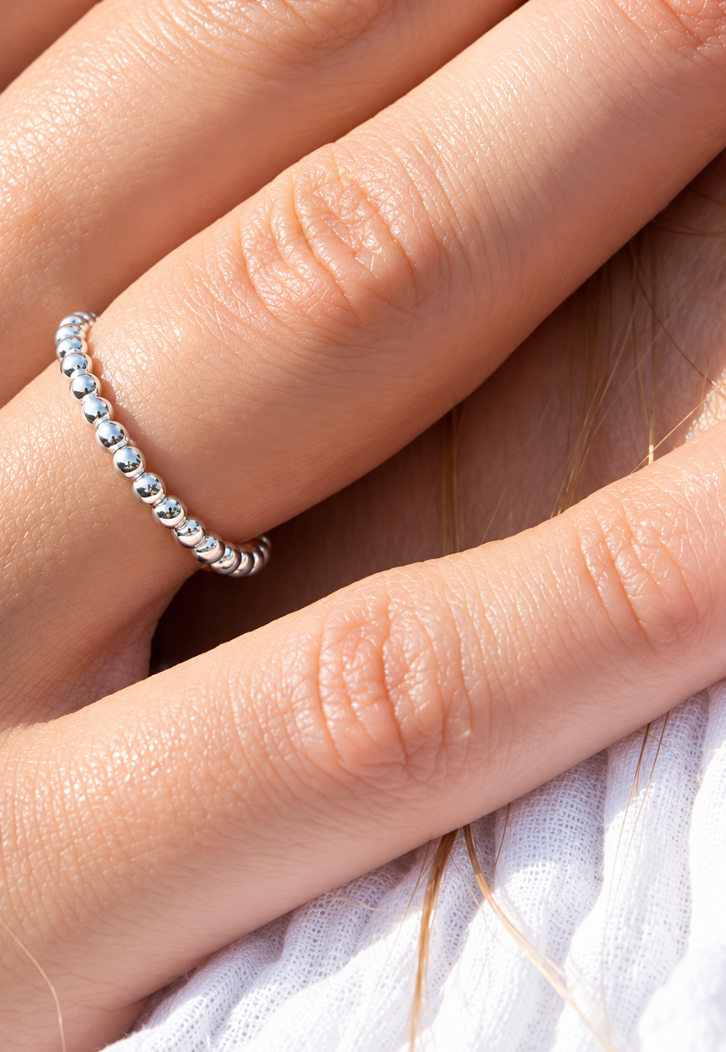 Polished Beaded Band Ring 925 Sterling Silver 2mm