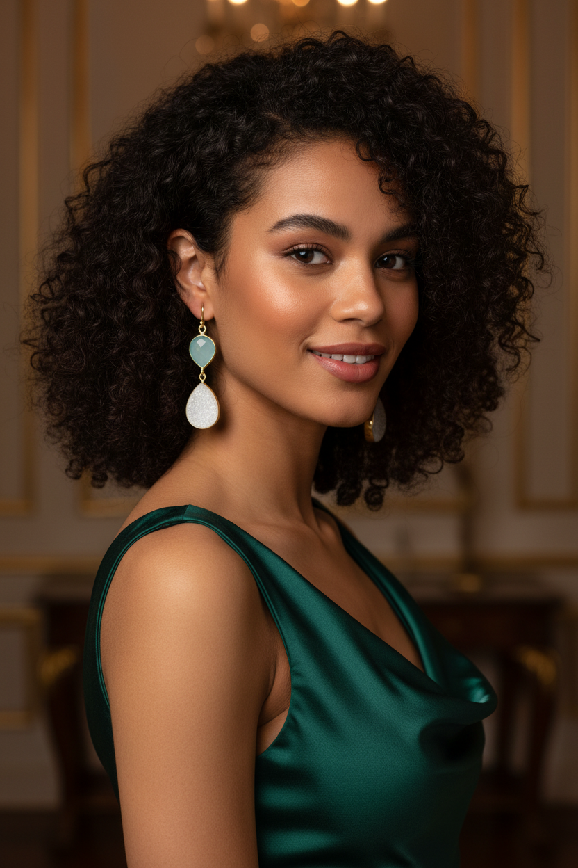 Dark Curly Hair Chalcedony Druzy