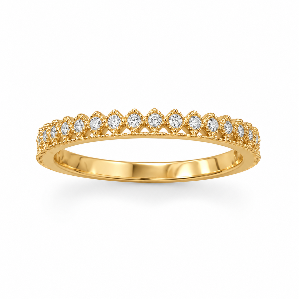 14K Gold Plated CZ Crown Design Ring 925 Silver 21x1.25mm CZ 2.7mm Band Sizes 5-9