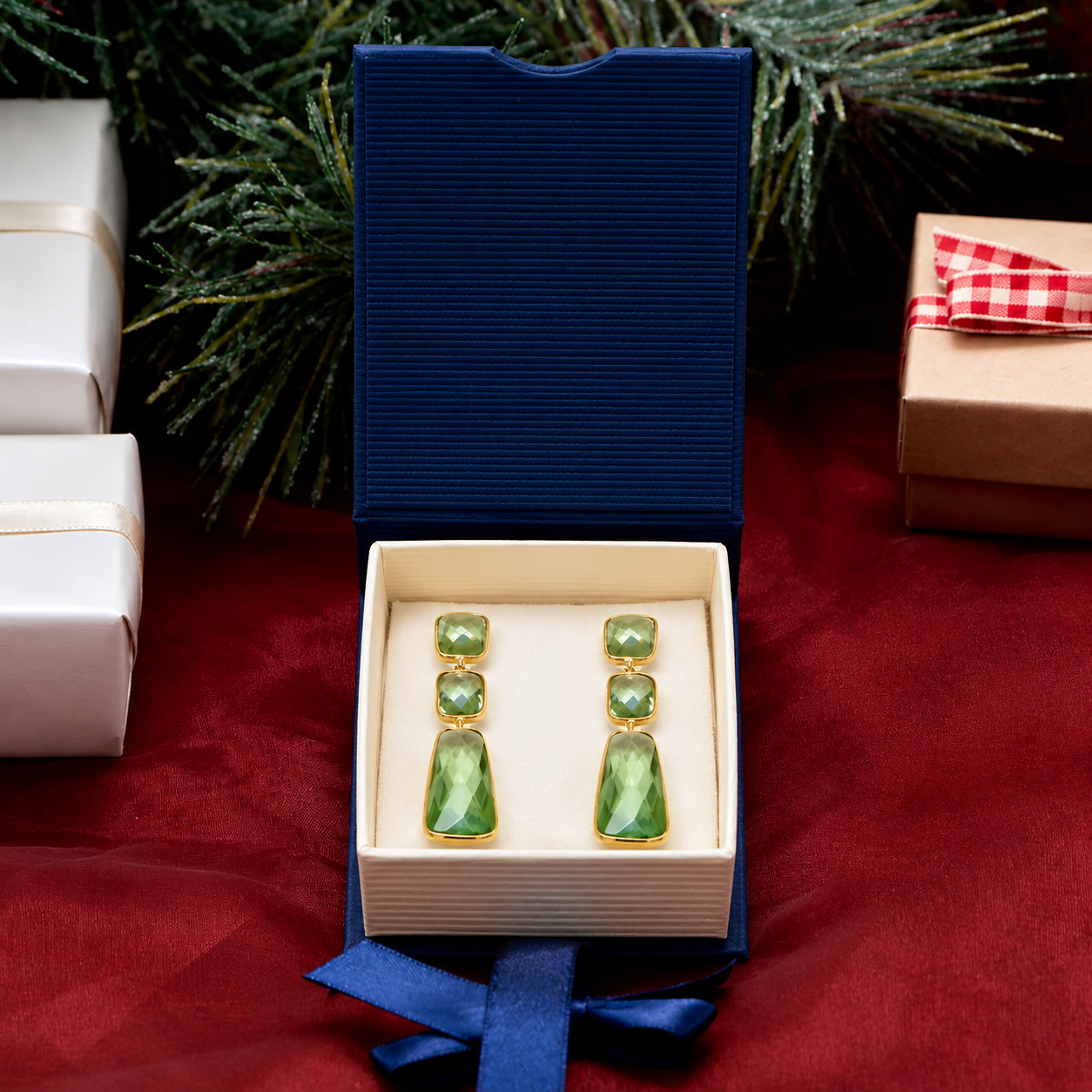 Prasiolite Rectangle Drop Earrings 14K Gold Plated 925 Sterling Silver 65mm