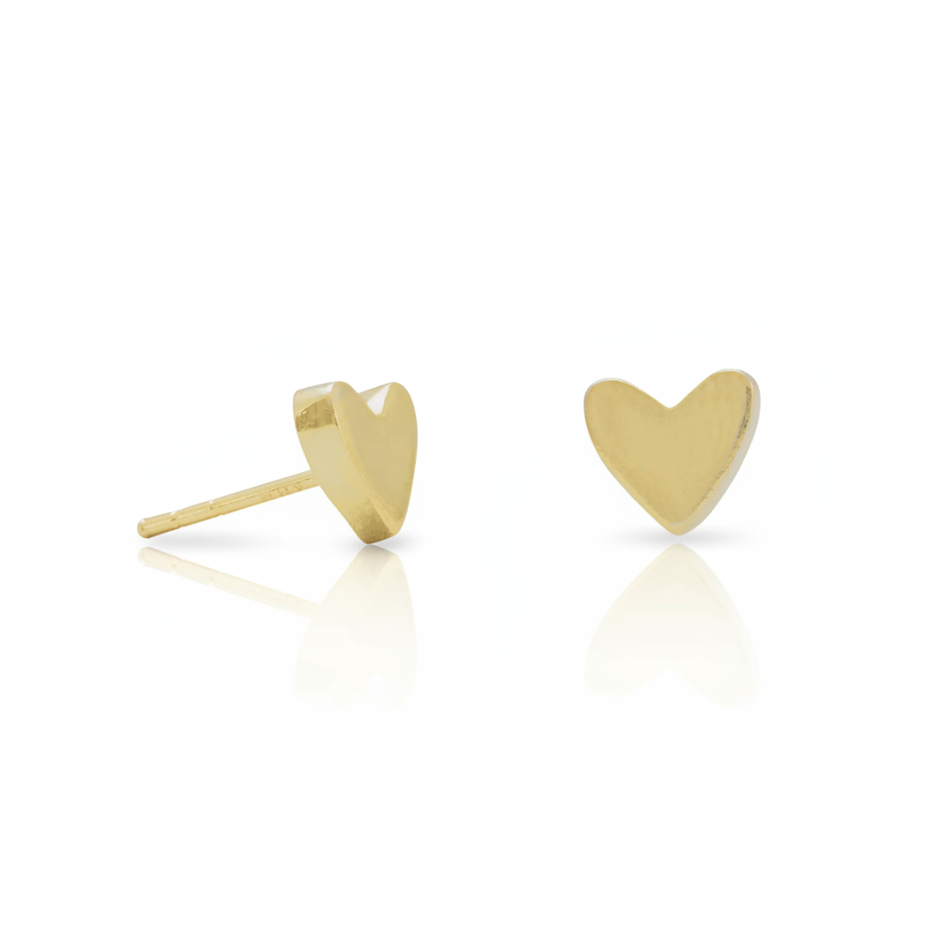 Gold Heart Stud Earrings - White Background