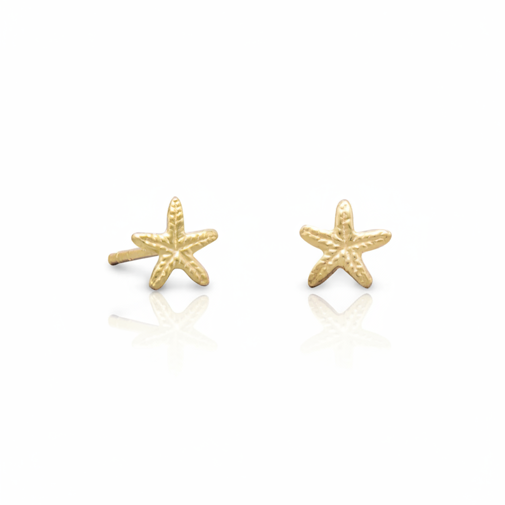 Gold Starfish Stud Earrings - White Background