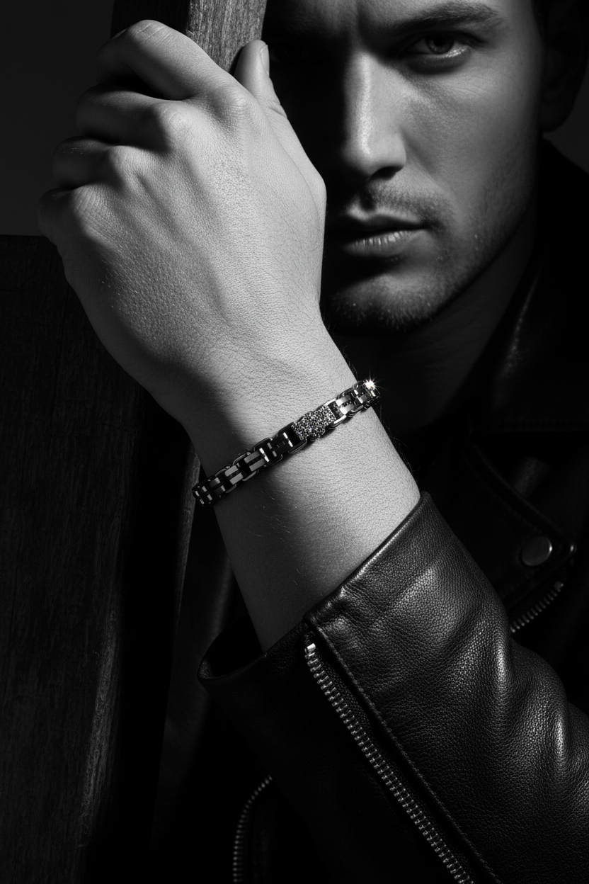 High Contrast Lighting - Men's Silver Chain Bracelet