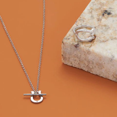 Sterling Silver Rhodium Plated Horseshoe Ring with CZ Accent, 18.3x13.2mm Design, Sizes 6-9