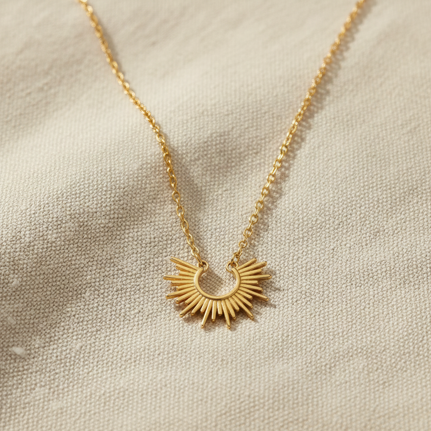 14 Karat Gold Plated Sterling Silver Mini Sunburst Pendant Necklace, 16 Inch Chain with 2 Inch Extender, Lobster Clasp, 15mm x 11.2mm