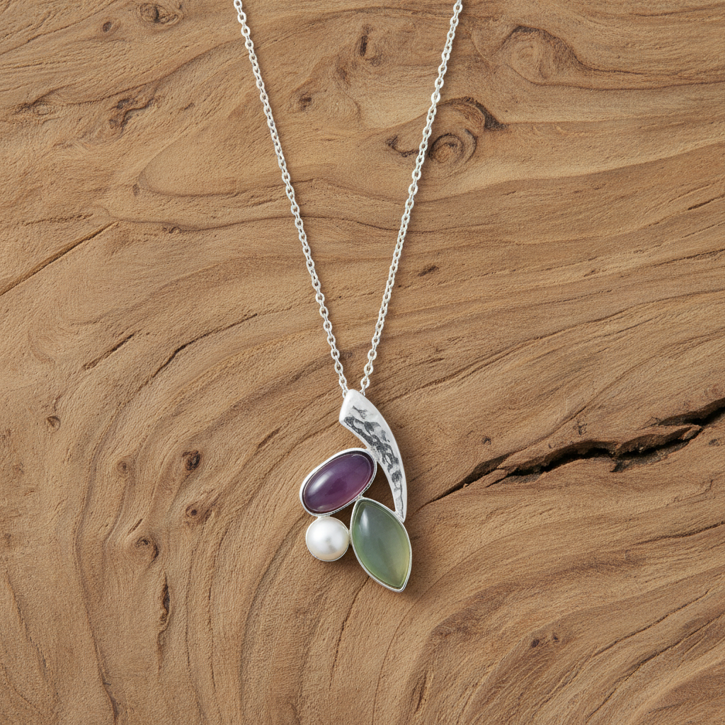 Moonstone Pearl Chalcedony Necklace 925 Silver 34mm Pendant 18 Inch
