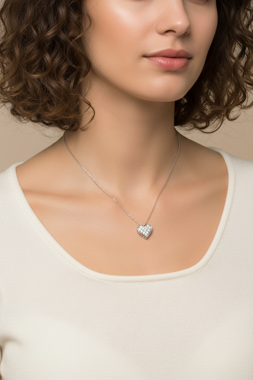 Sterling Silver Pave CZ Heart Mom Necklace, 16 Inch Chain with 2 Inch Extender, Spring Ring Closure