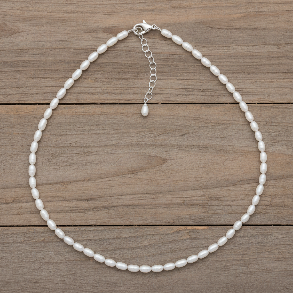 Cultured Freshwater Rice Pearl Necklace 925 Sterling Silver 3.5x5mm 13+2 Inch
