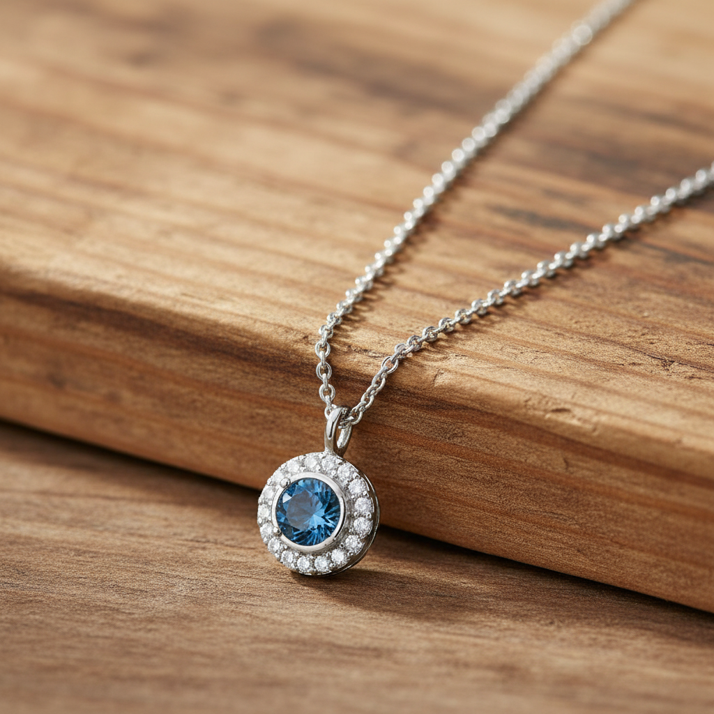 Luxe Rhodium Plated Sterling Silver Labradorite Necklace with CZ Halo Pendant, 16 Inch Chain with 2 Inch Extender, .925 Silver