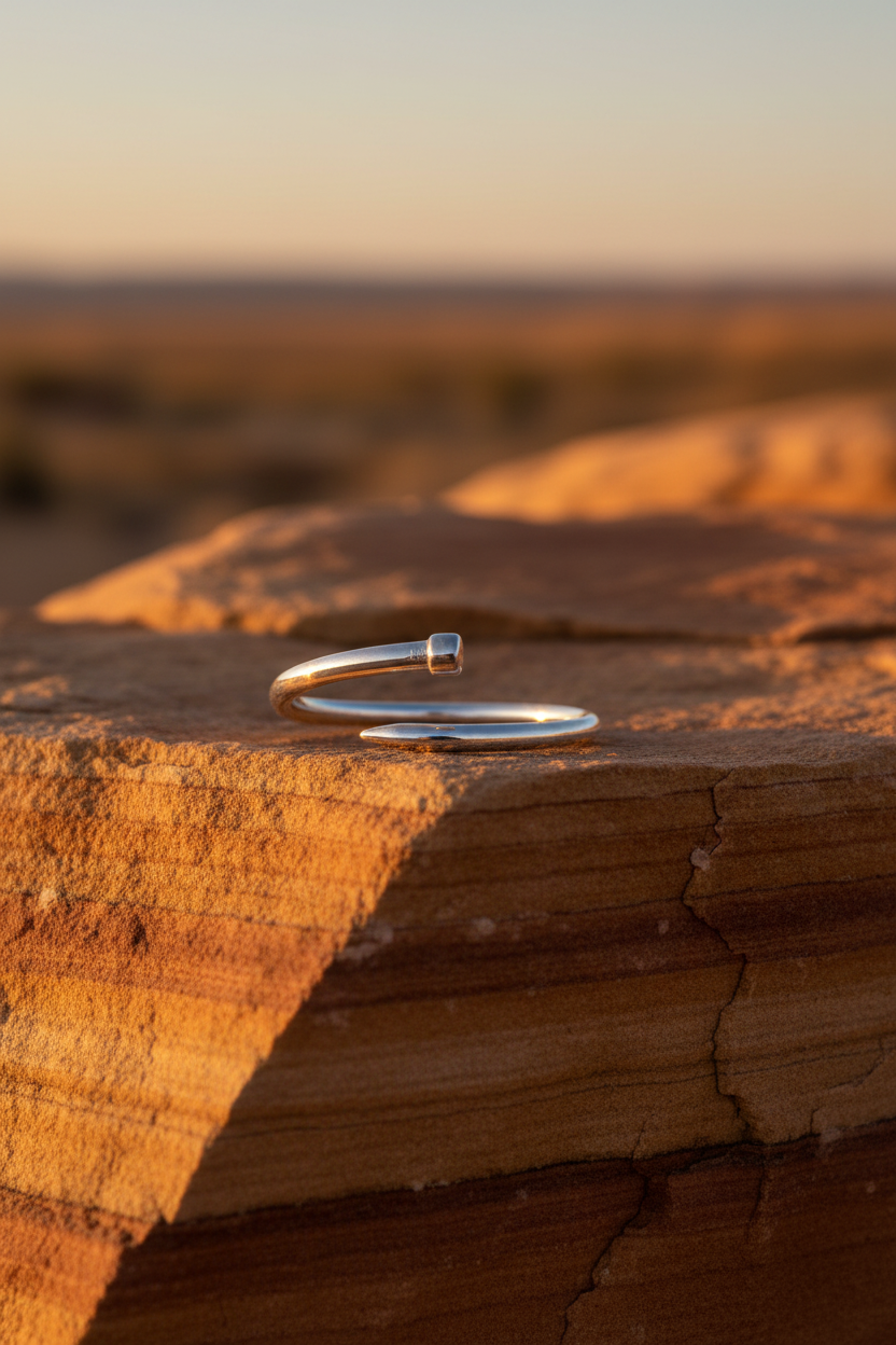 Wrap Nail Ring Rhodium Plated 925 Sterling Silver 1.5mm Adjustable Sizes 6-9