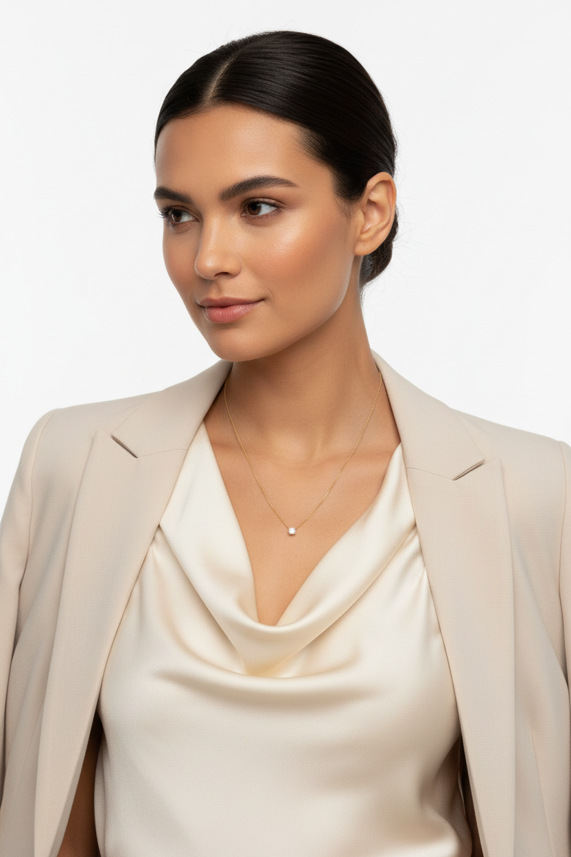 14 Karat Gold Plated Sterling Silver Chain Necklace with 5mm CZ Solitaire Pendant, 15 Inch with 2 Inch Extender